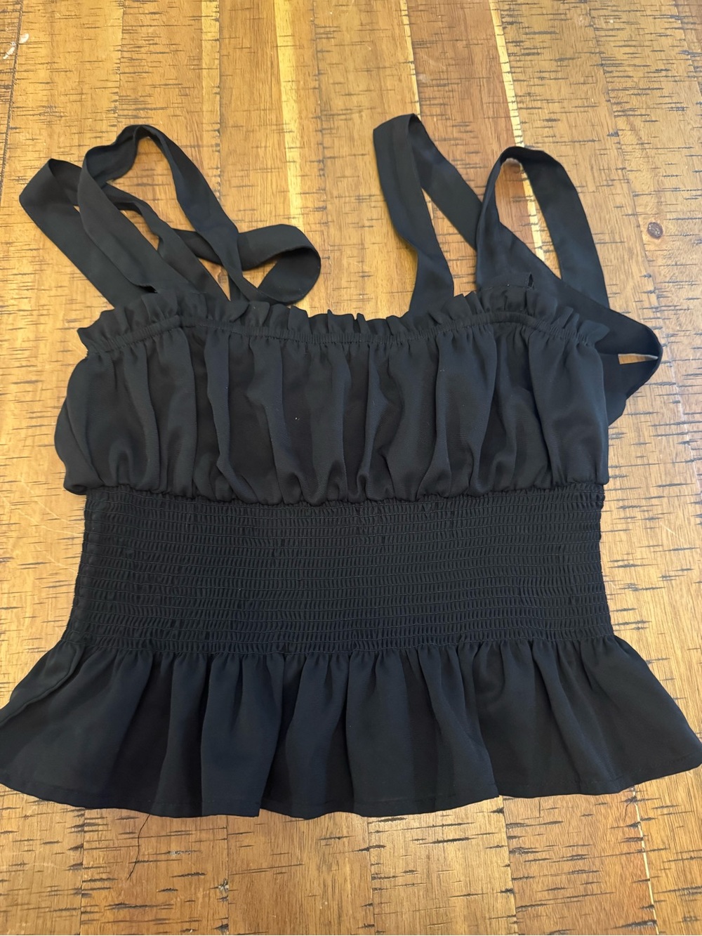 Forever 21 Black Smocked Ruffle Tank Top